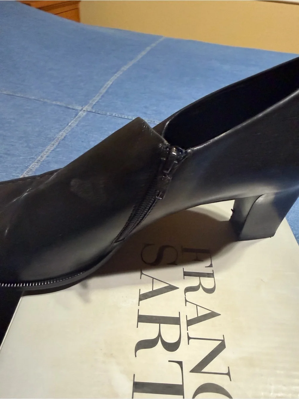 Franco Sarto Black Leather Square-Toe Ankle Booties